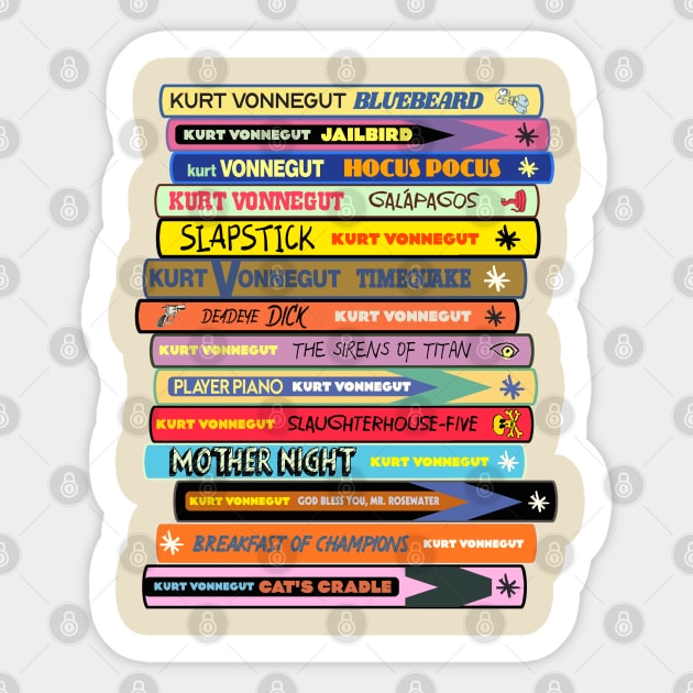 Vonnegut Book Stack Sticker by darklordpug